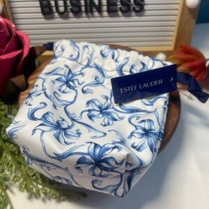 Estée Lauder Blue Floral Satin Drawstring Pouch | New With Tags
